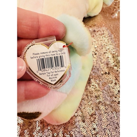 VtgTY Pillow Pals "Sherbert" Tie Dye Bear  Rainbow 1998 Plush Stuffed Animal  P3 - Picture 4 of 8